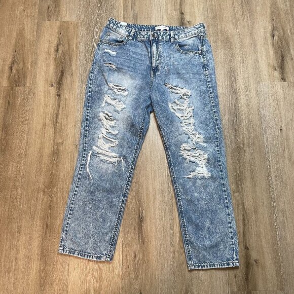 Almost Famous Womens Jeans Size 13 Straight Distressed Acid Wash Juniors Blue - Picture 1 of 16